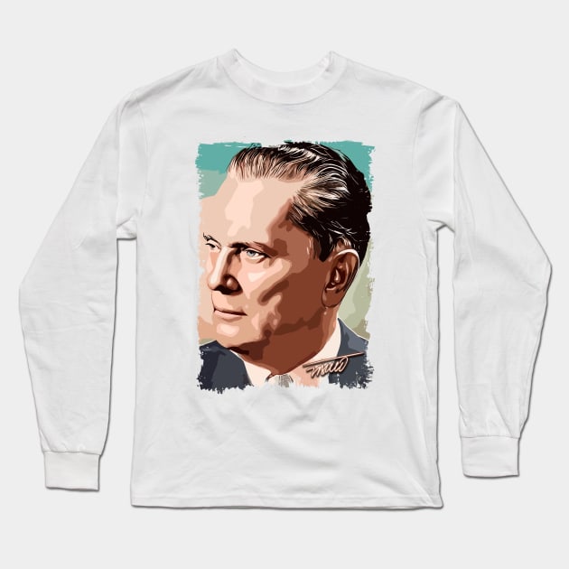 Josip Broz Tito the President of Yugoslavia SFRJ Color portrait illustration Long Sleeve T-Shirt by Naumovski